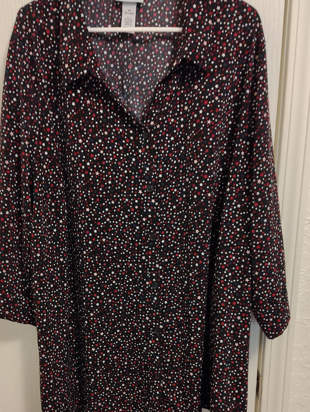 Catherines Black Star Print Button-Front Blouse